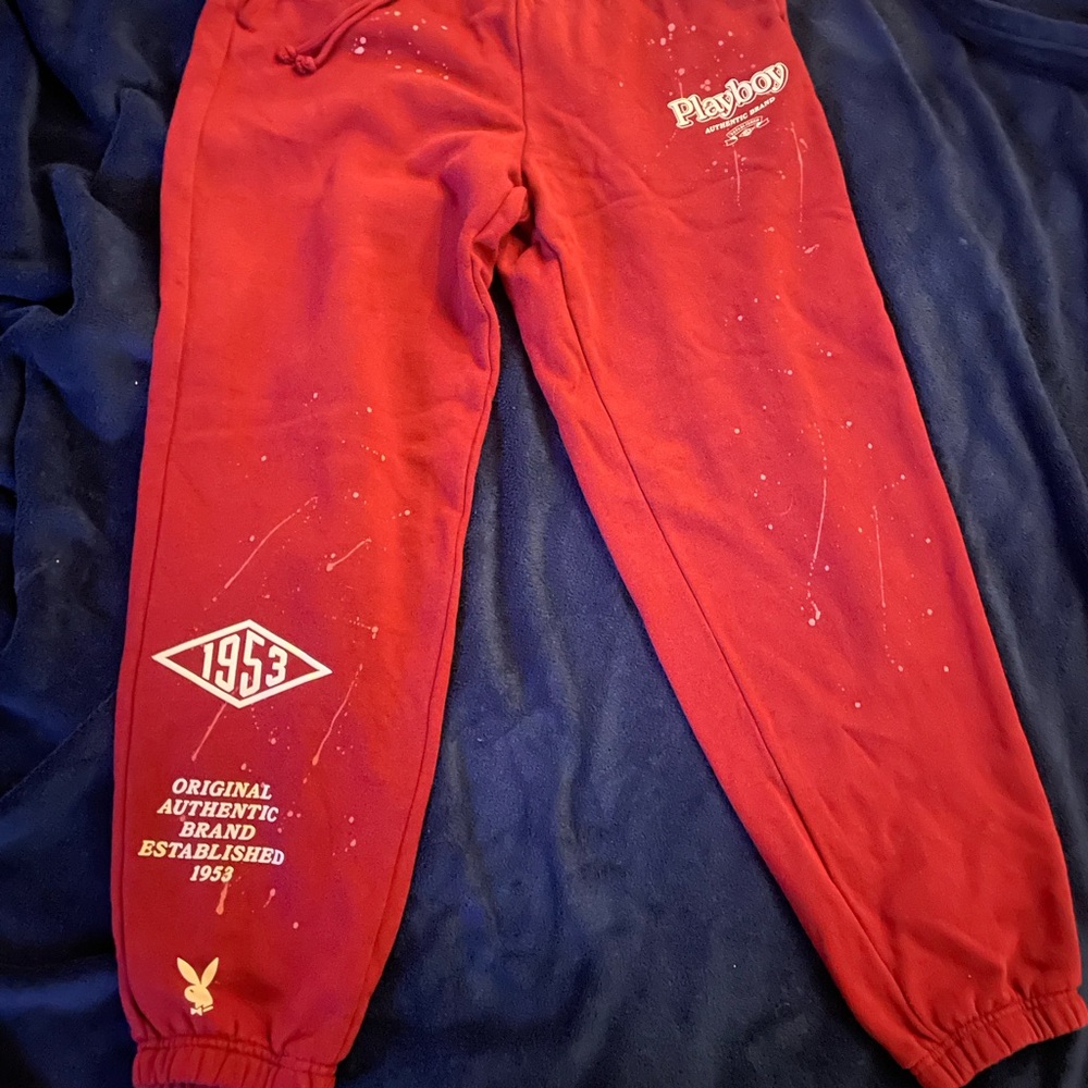 PLAYBOY Red Track Pants with Elasticized Cuffs